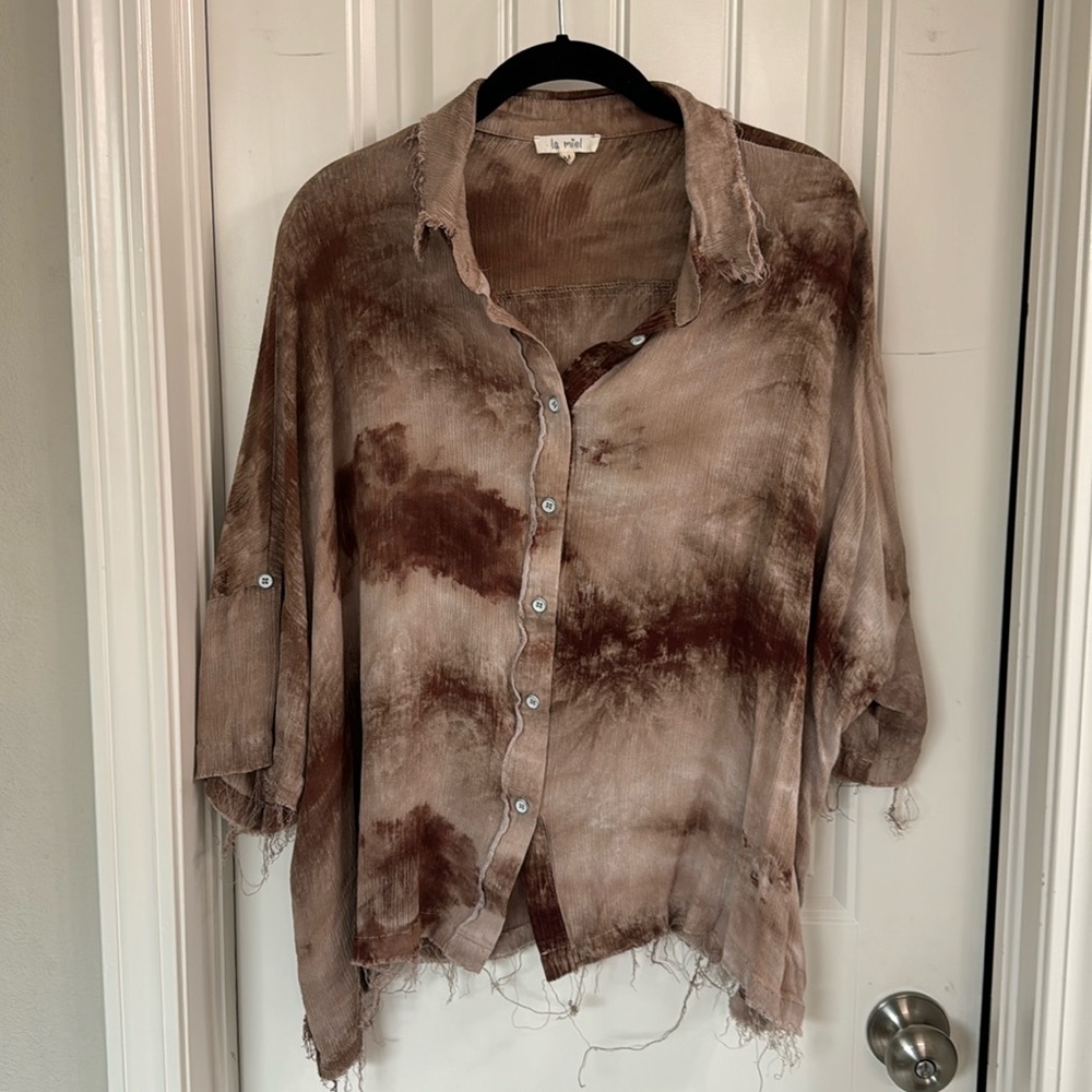 Oversized Dip Dye raw hem top
